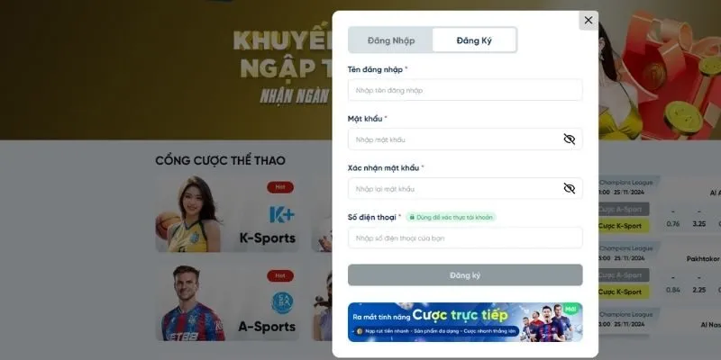 Cách đăng ký tài khoản chơi thử 8LIVE cho người mới
